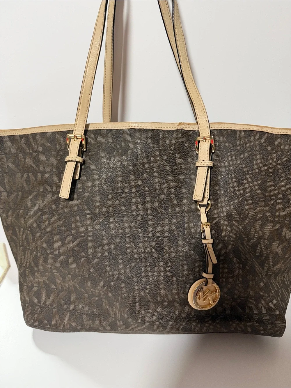 Large Michael Kors Brown and Beige MK Logo Tote